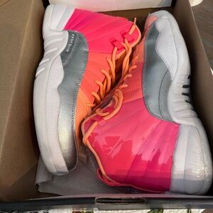 Nike Air Jordan 12 RETRO Pink and Orange Women's Sneakers with Silver Accents